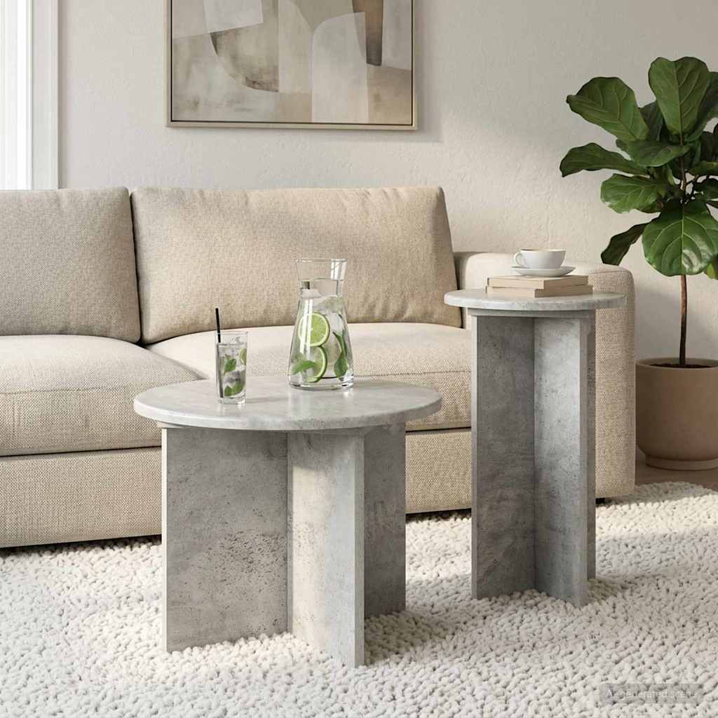 vidaXL Side Table Set 2 pcs Concrete Grey Ø 45 x 35 cm Engineered Wood 4