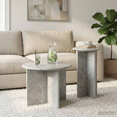 vidaXL Side Table Set 2 pcs Concrete Grey Ø 45 x 35 cm Engineered Wood 4