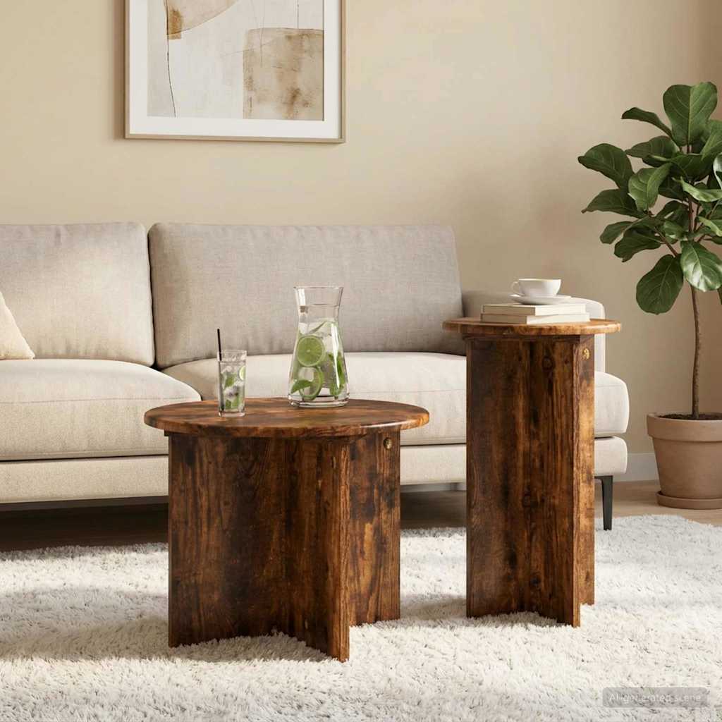 vidaXL Side Table Set 2 pcs Smoked Oak Ø 45 x 35 cm Engineered Wood 4