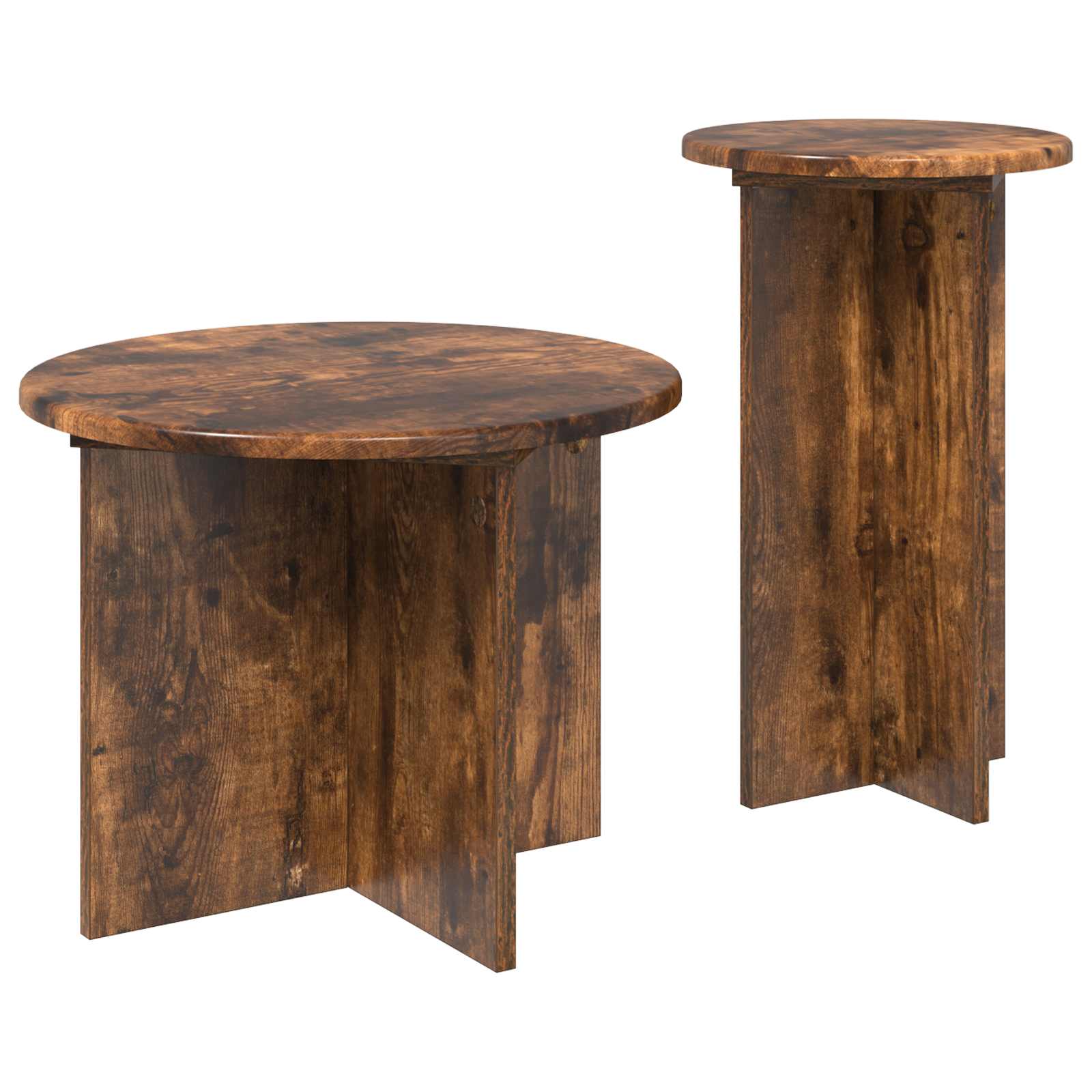 vidaXL Side Table Set 2 pcs Smoked Oak Ø 45 x 35 cm Engineered Wood 5