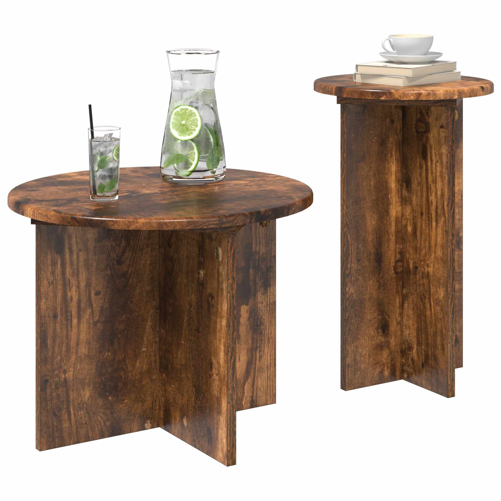 vidaXL Side Table Set 2 pcs Smoked Oak Ø 45 x 35 cm Engineered Wood 3