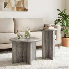 vidaXL Side Table Set 2 pcs Grey Sonoma Ø 45 x 35 cm Engineered Wood 1