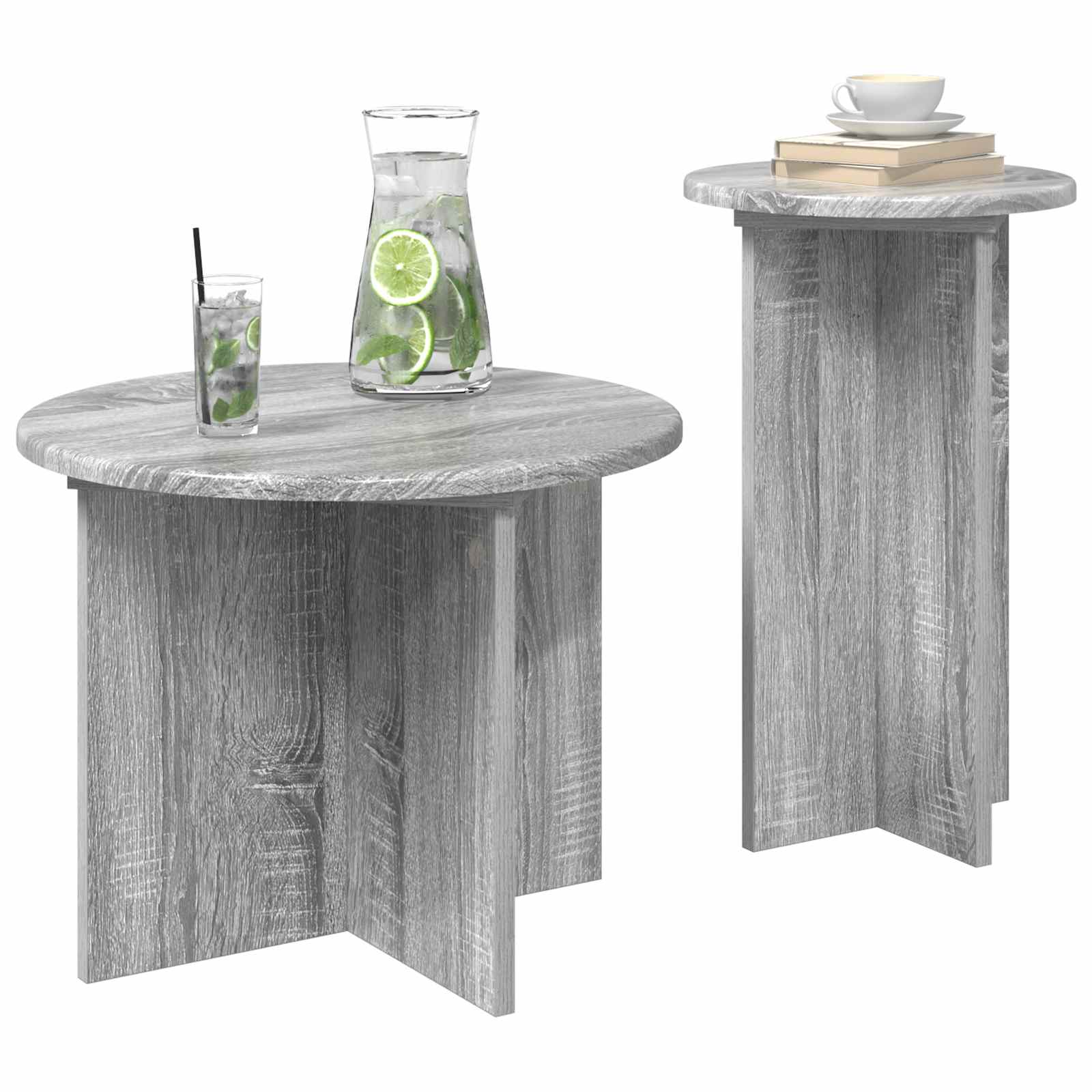 vidaXL Side Table Set 2 pcs Grey Sonoma Ø 45 x 35 cm Engineered Wood 3