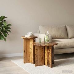 vidaXL Side Table Set 2 pcs Old Wood Ø 45 x 35 cm Engineered Wood 4