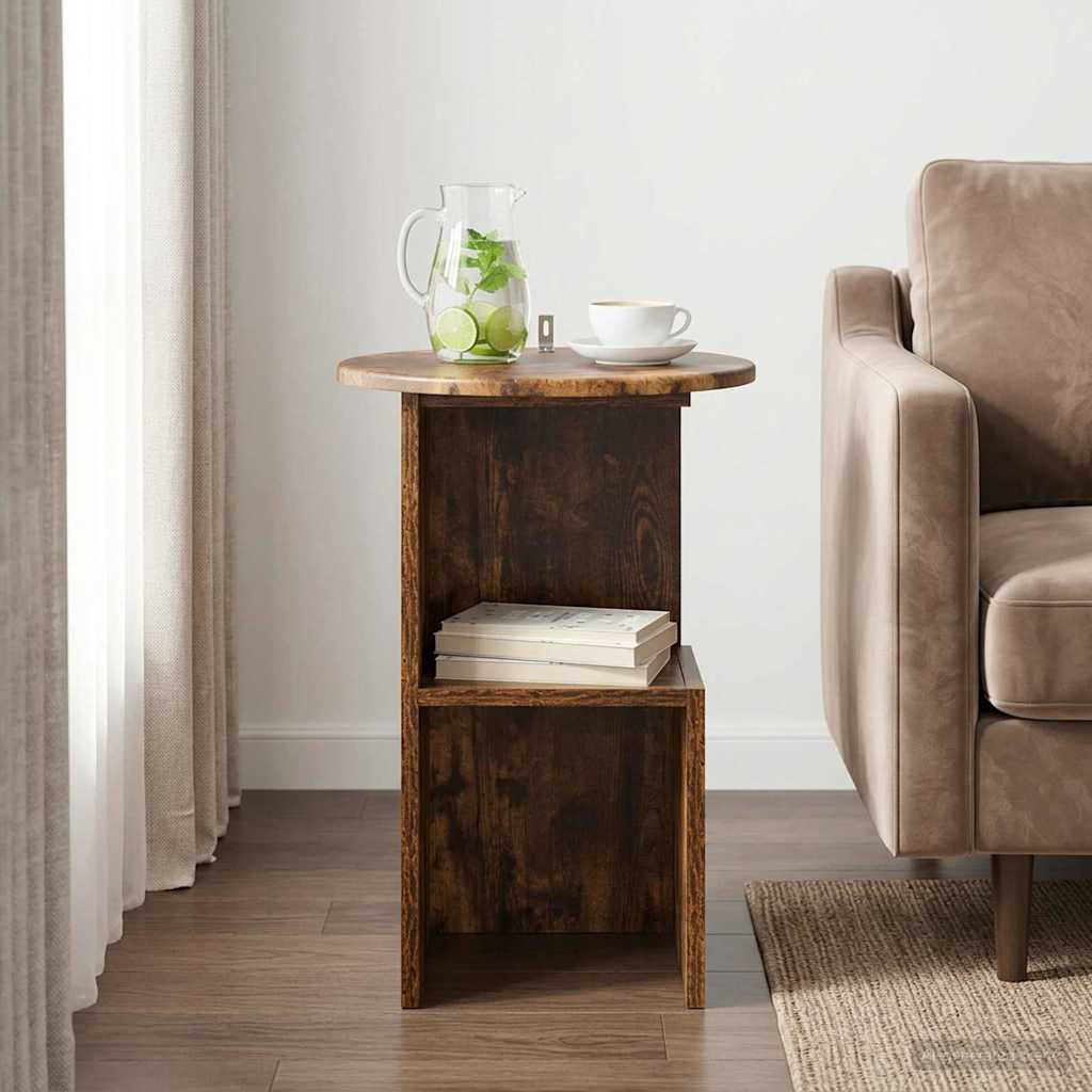 vidaXL Side Table Smoked Oak Ø 39.5 x 55 cm Engineered Wood 4