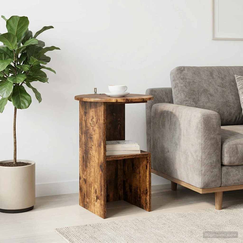vidaXL Side Table Smoked Oak Ø 39.5 x 55 cm Engineered Wood 1