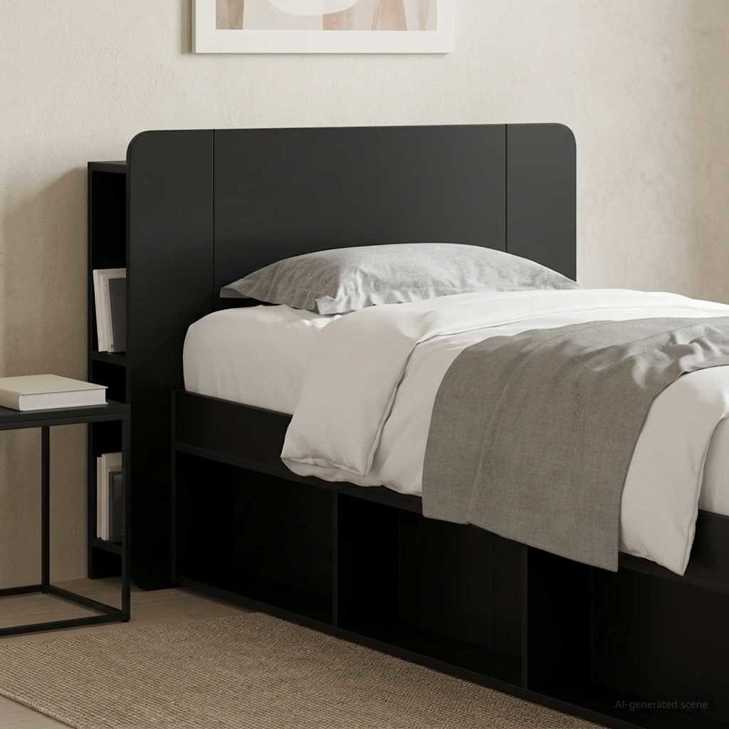 vidaXL Headboard Cabinet with Storage Black Engineered Wood 4
