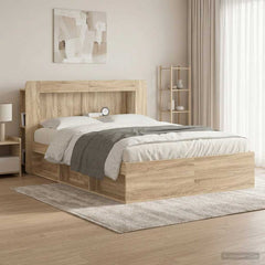Headboard Cabinet with Storage Engineered Wood Width 140 cm Sonoma oak