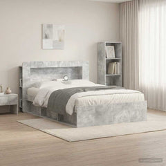 Headboard Cabinet with Storage Engineered Wood Width 140 cm Concrete grey