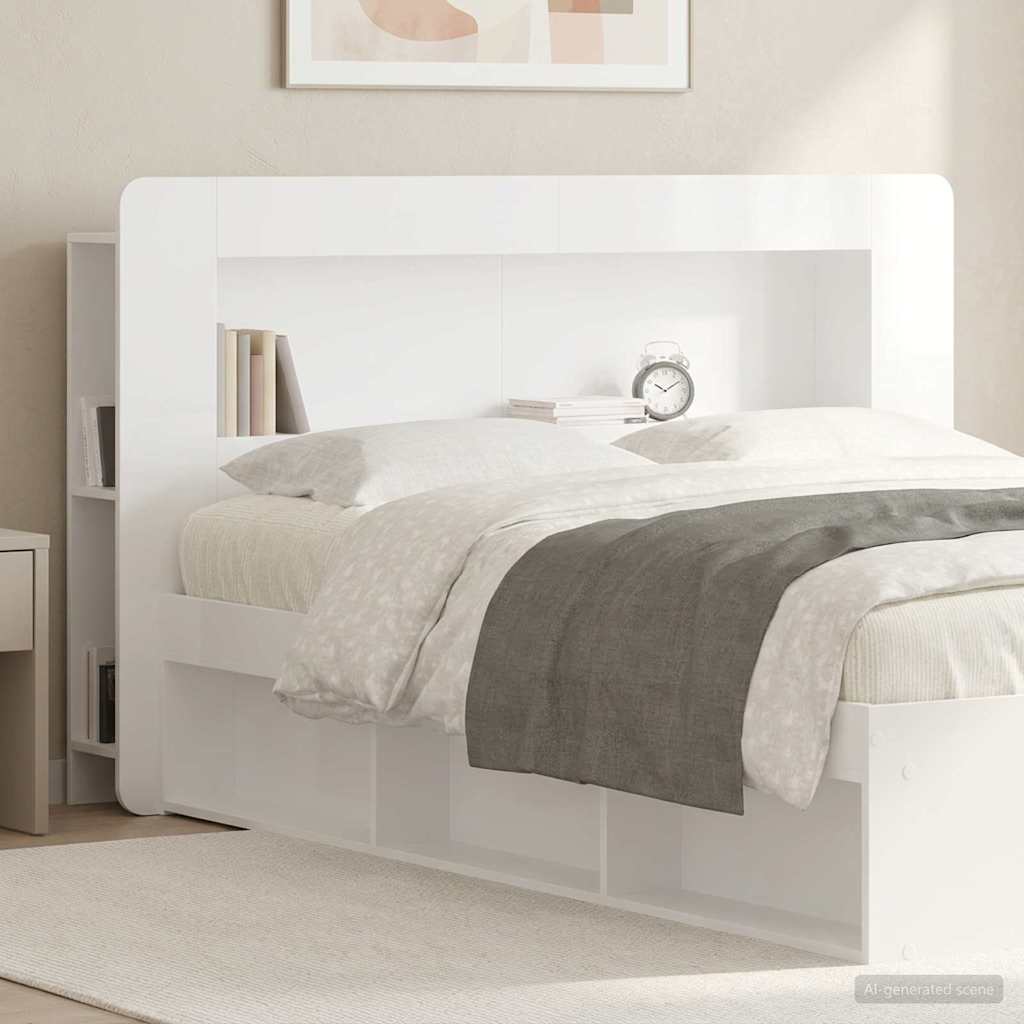 Headboard Cabinet with Storage Engineered Wood Width 140 cm High gloss white