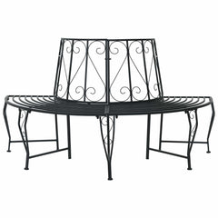 vidaXL Tree Bench 4-Seater 160 x 80 x 89 cm Steel Black Half-round 1