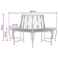 vidaXL Tree Bench 4-Seater 160 x 80 x 89 cm Steel Black Half-round 6