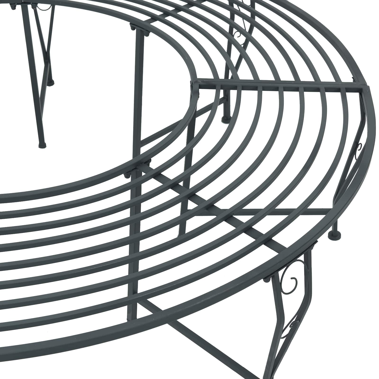 vidaXL Tree Bench 8-Seater Ø 160 x 44 cm Steel Silver Grey Round 4