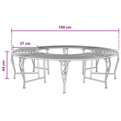vidaXL Tree Bench 8-Seater Ø 160 x 44 cm Steel Silver Grey Round 5