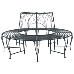 vidaXL Tree Bench 8-Seater Ø 160 x 89 cm Steel Silver Grey Round 1