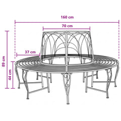 vidaXL Tree Bench 8-Seater Ø 160 x 89 cm Steel Silver Grey Round 5