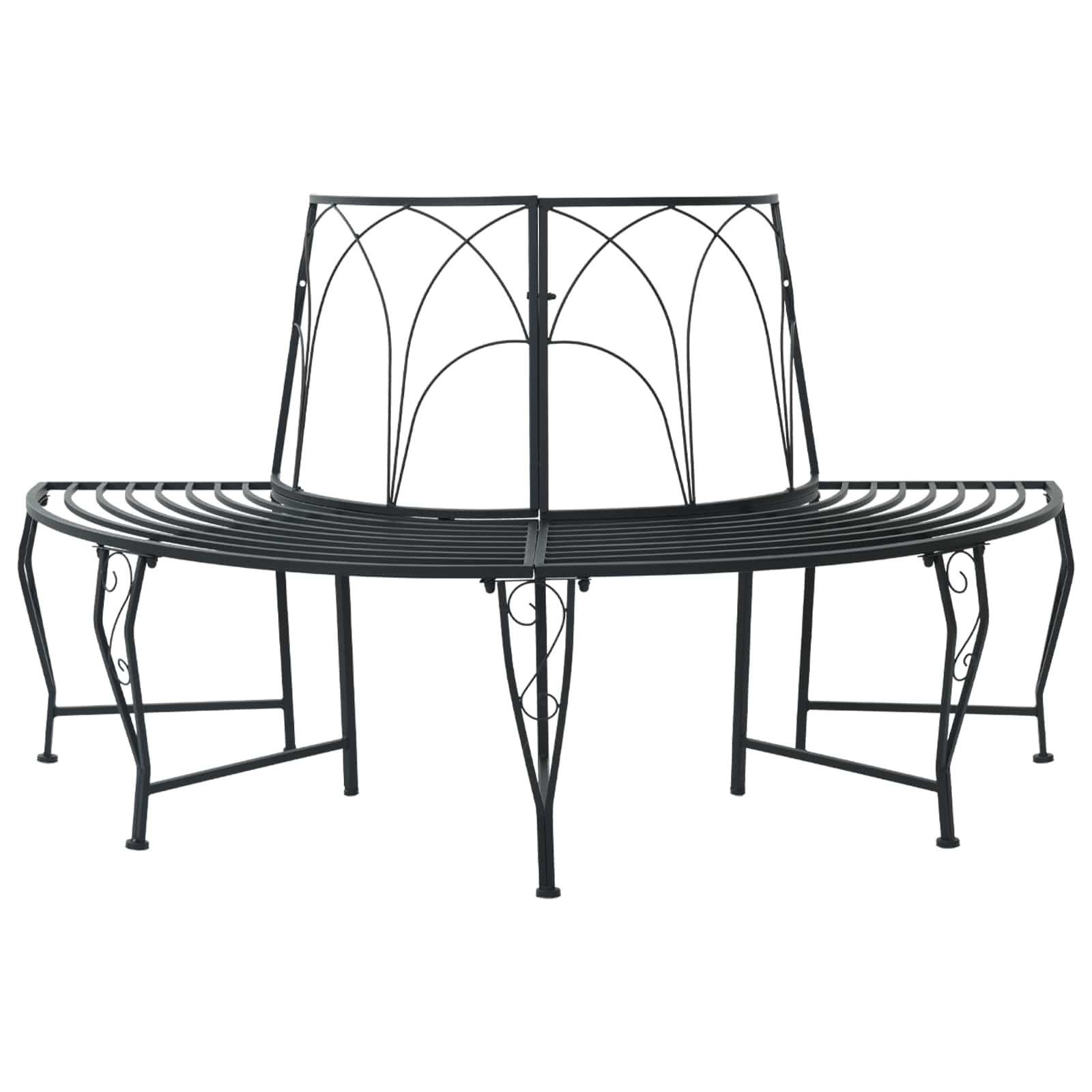 vidaXL Tree Bench 4-Seater 160 x 80 x 89 cm Steel Black Half-round 1