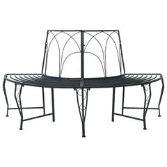 vidaXL Tree Bench 4-Seater 160 x 80 x 89 cm Steel Black Half-round 1