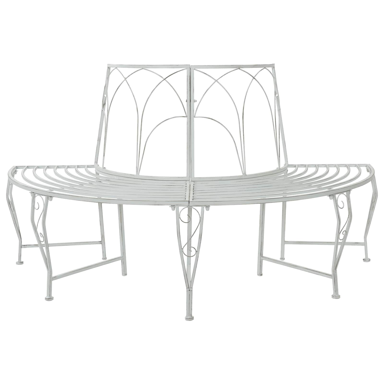 vidaXL Tree Bench 4-Seater 160 x 80 x 89 cm Steel Antique White 1