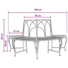 vidaXL Tree Bench 4-Seater 160 x 80 x 89 cm Steel Antique White 5