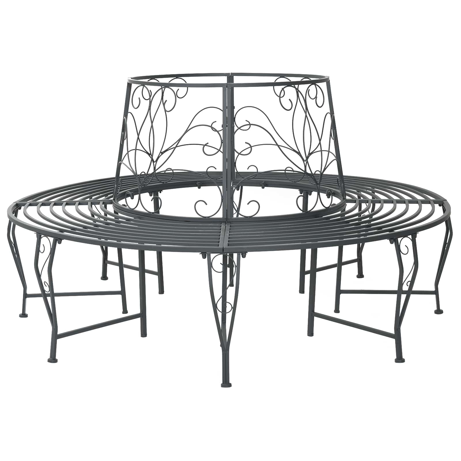vidaXL Tree Bench 8-Seater Ø 160 x 89 cm Steel Silver Grey Round 1