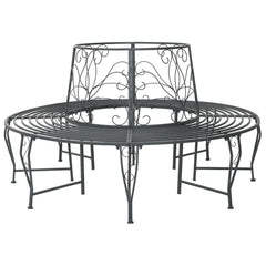 vidaXL Tree Bench 8-Seater Ø 160 x 89 cm Steel Silver Grey Round 1