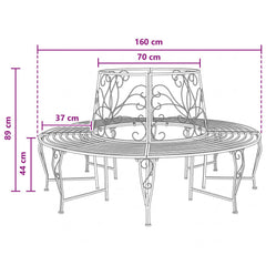 vidaXL Tree Bench 8-Seater Ø 160 x 89 cm Steel Silver Grey Round 6