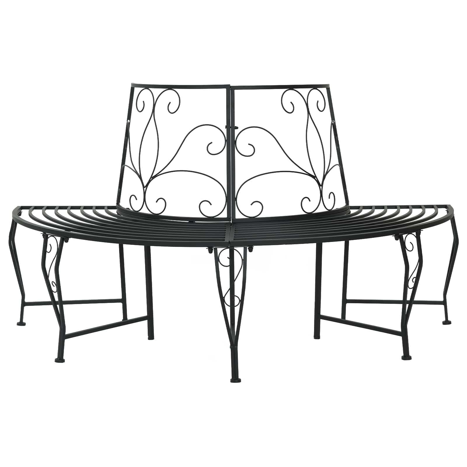 vidaXL Tree Bench 4-Seater 160 x 80 x 89 cm Steel Black Half-round 1