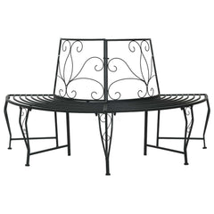 vidaXL Tree Bench 4-Seater 160 x 80 x 89 cm Steel Black Half-round 1