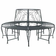 vidaXL Tree Bench 8-Seater Ø 160 x 89 cm Steel Silver Grey Round 1