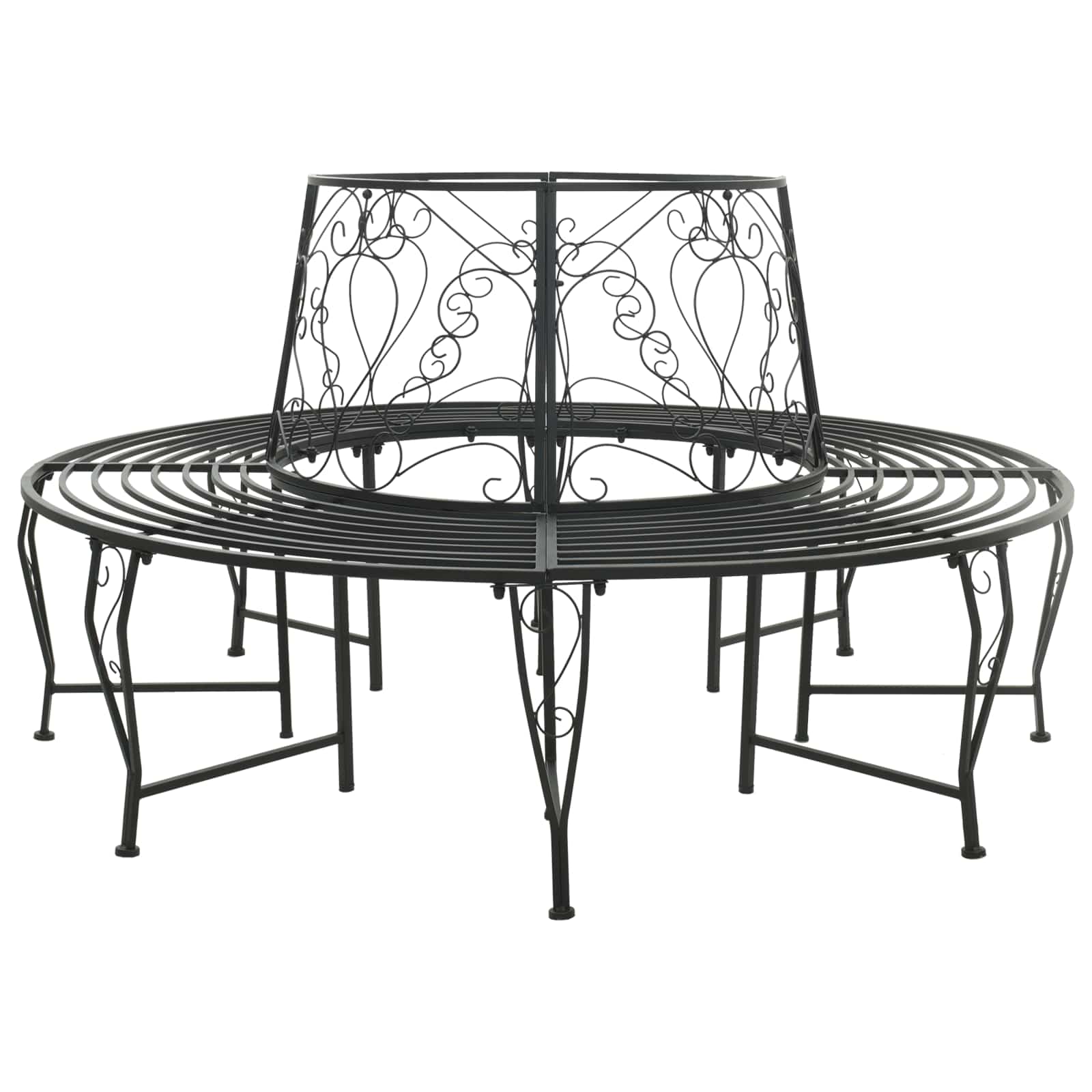 vidaXL Tree Bench 8-Seater Ø 160 x 89 cm Steel Black Round 1
