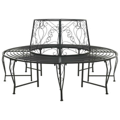 vidaXL Tree Bench 8-Seater Ø 160 x 89 cm Steel Black Round 1