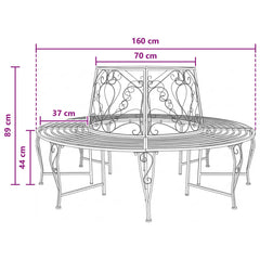 vidaXL Tree Bench 8-Seater Ø 160 x 89 cm Steel Black Round 6