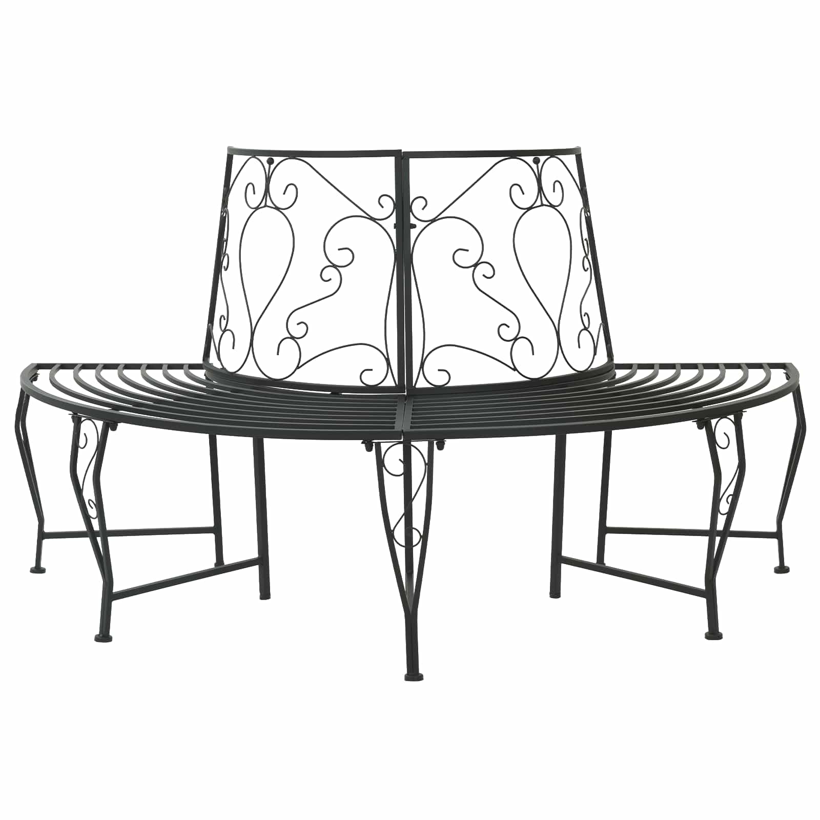 vidaXL Tree Bench 4-Seater 160 x 80 x 89 cm Steel Black Half-round 1