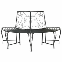 vidaXL Tree Bench 4-Seater 160 x 80 x 89 cm Steel Black Half-round 1