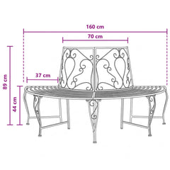 vidaXL Tree Bench 4-Seater 160 x 80 x 89 cm Steel Black Half-round 6