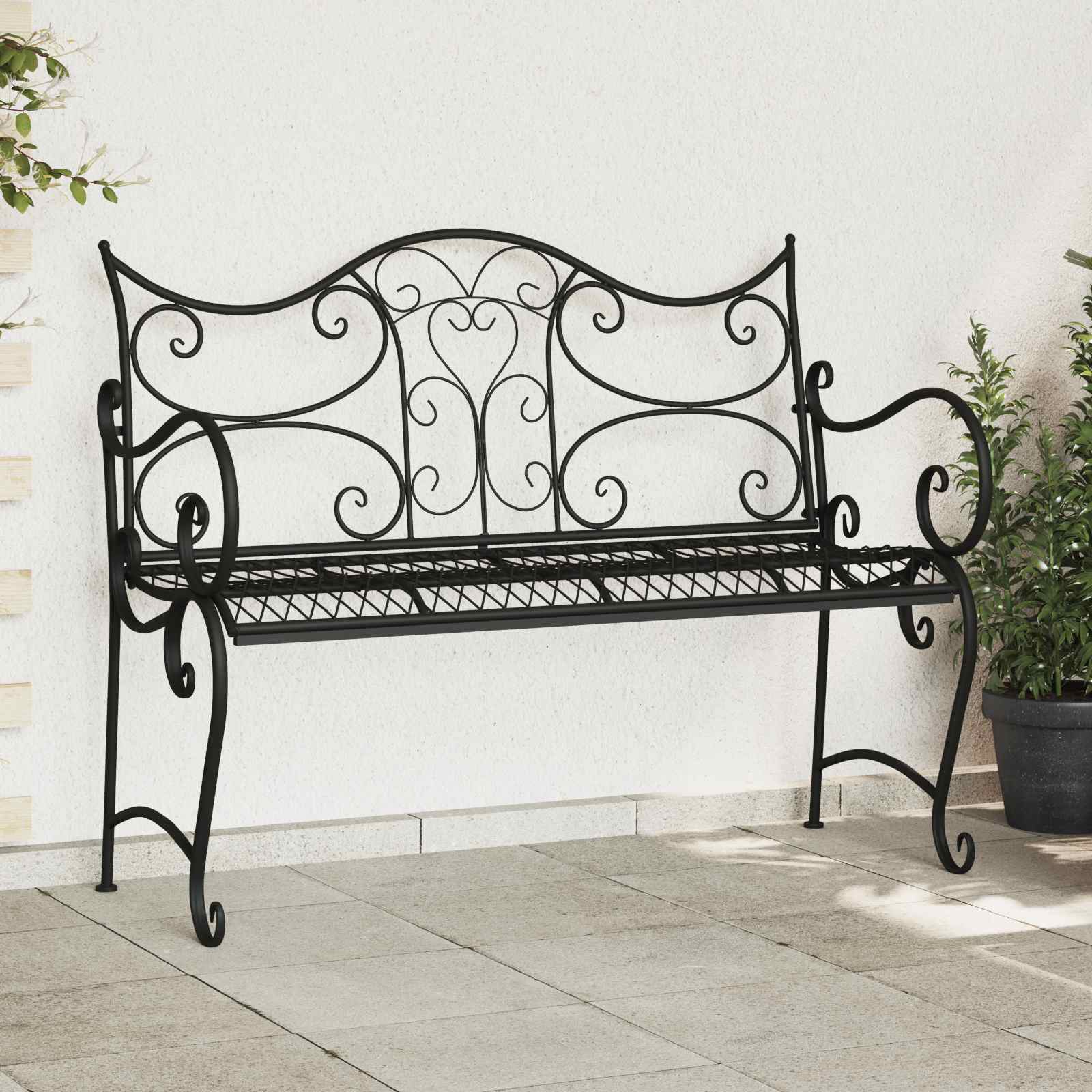 vidaXL Garden Bench 2-Seater 114 x 56.5 x 90 cm Steel Black 1
