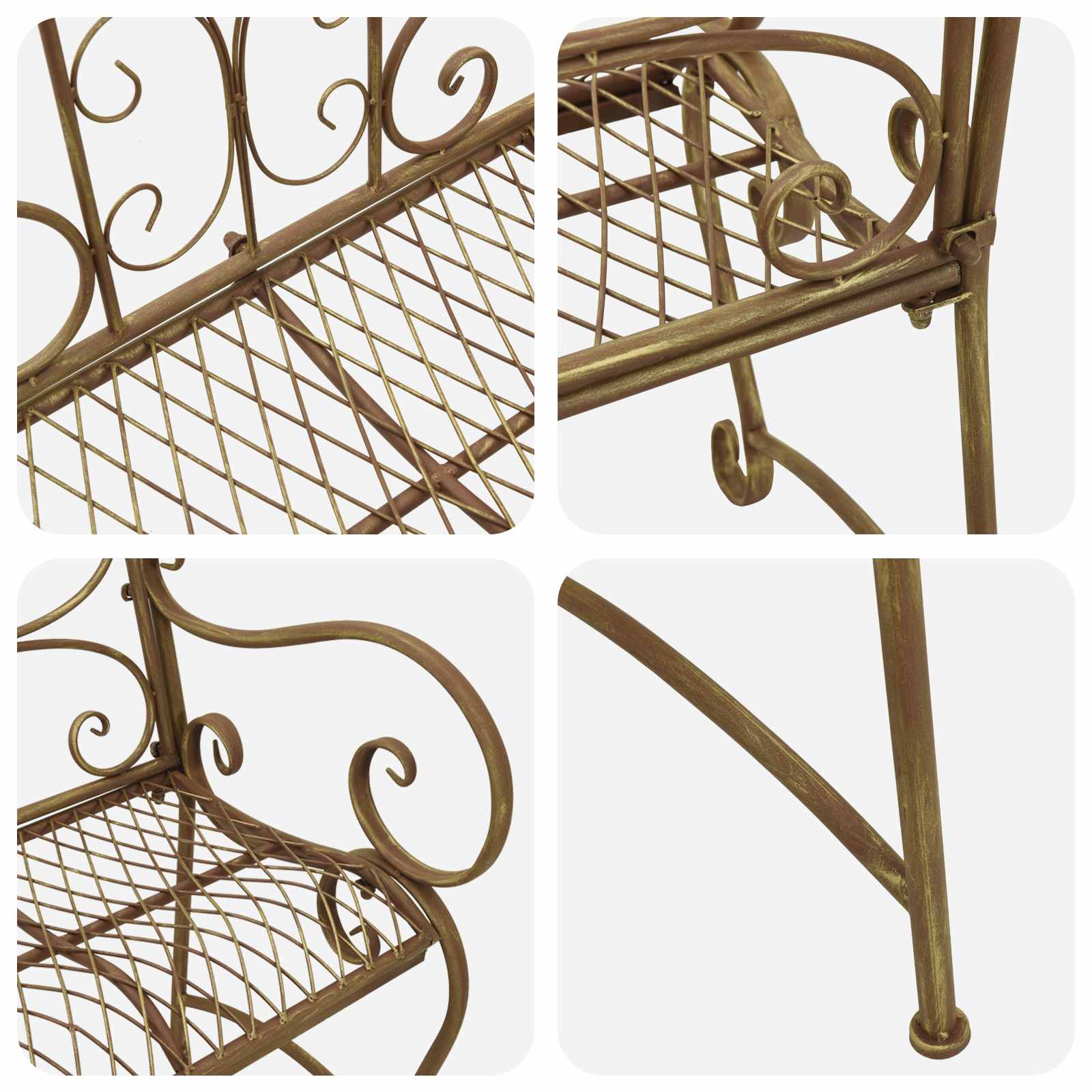 vidaXL Garden Bench 2-Seater 114 x 56.5 x 90 cm Steel Antique Brown 6