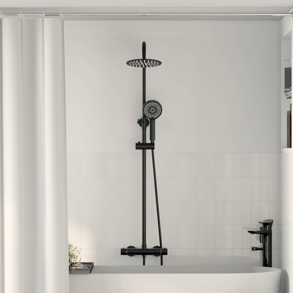 Thermostatic Shower System Set Stainless Steel 201 Black Round