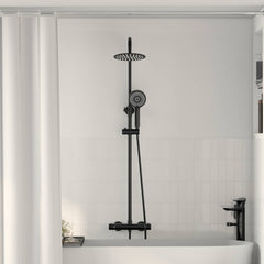 Thermostatic Shower System Set Stainless Steel 201 Black Round