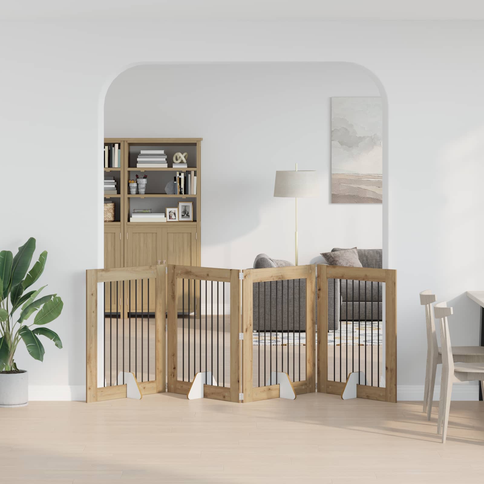 vidaXL Foldable Dog Gate with Stands 4 pcs Artisan Oak 321 cm 1