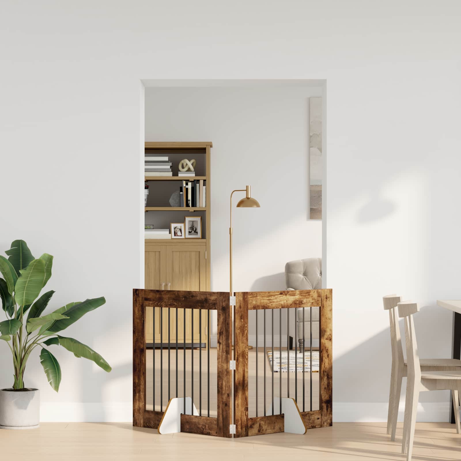 vidaXL Foldable Dog Gate with Stands 2 pcs Smoked Oak 160.5 cm 1