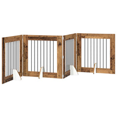 vidaXL Foldable Dog Gate with Stands 4 pcs Old Wood 321 cm 2
