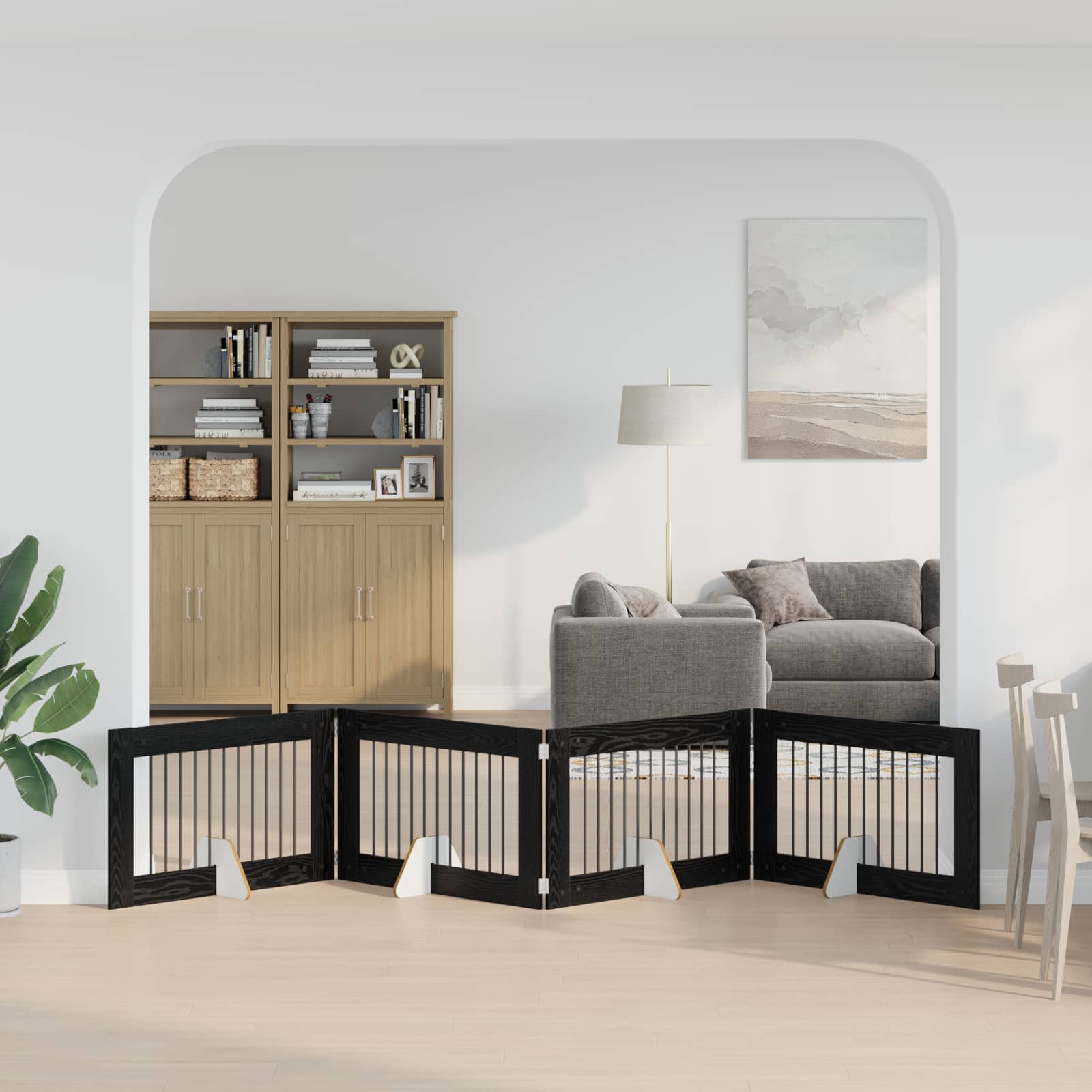 vidaXL Foldable Dog Gate with Stands 4 pcs Black Oak 401 cm 1