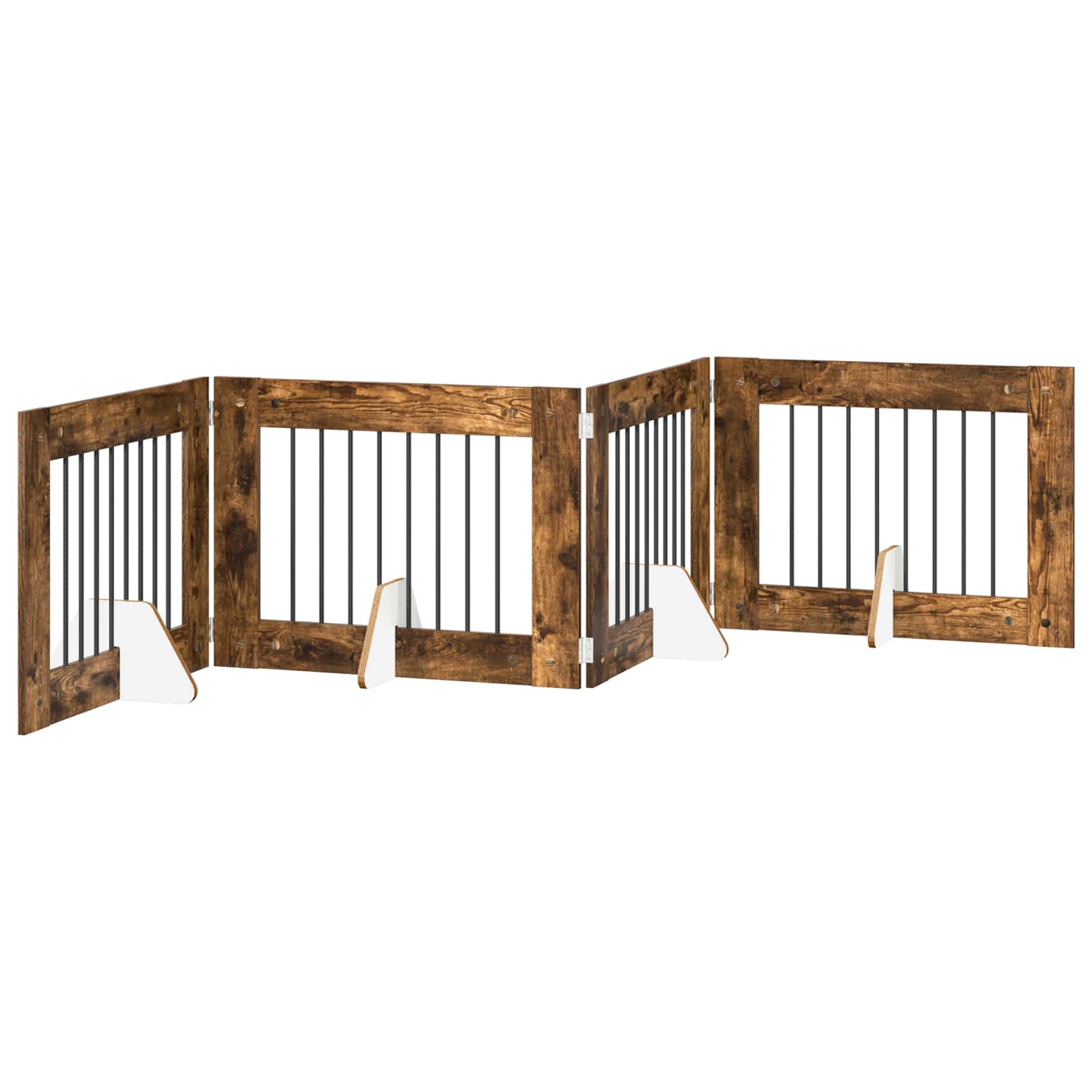 vidaXL Foldable Dog Gate with Stands 4 pcs Smoked Oak 321 cm 2