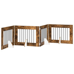 vidaXL Foldable Dog Gate with Stands 4 pcs Smoked Oak 321 cm 2