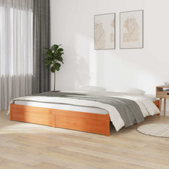 Bed Frame Solid Pine Wood Length Wax brown