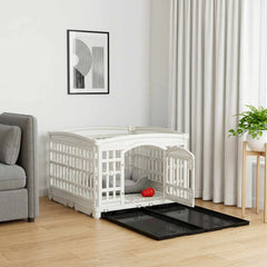 4 Panel Dog Playpen Plastic White with Base 122 cm 82 cm 106.5 cm