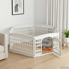 6 Panel Dog Playpen Plastic White without Roof and Base 177.5 cm 58 cm 154.5 cm