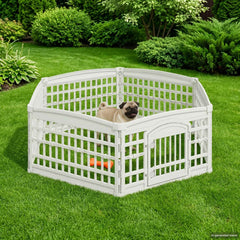 6 Panel Dog Playpen Plastic White without Roof and Base 177.5 cm 58 cm 154.5 cm
